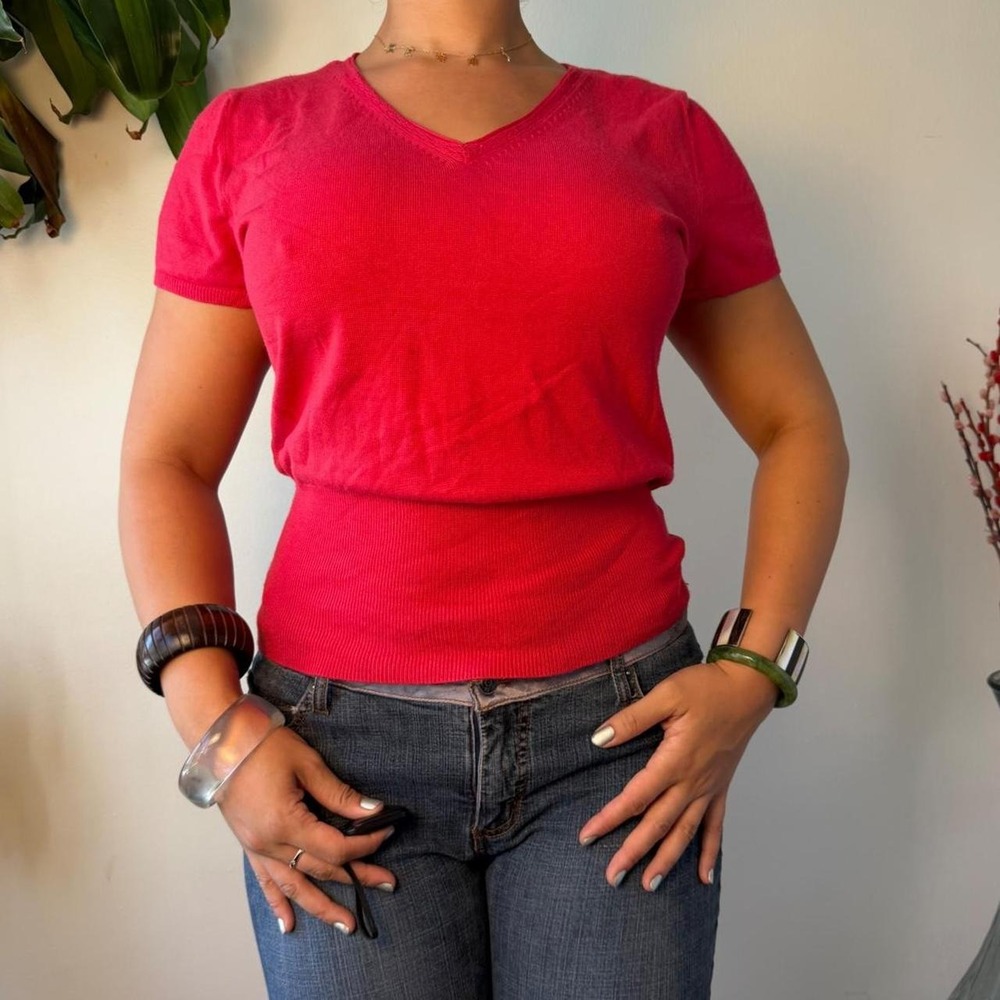 George ME Mark Eisen Coral Knit Dolman V Neck Sweater Blouse GME47291 L